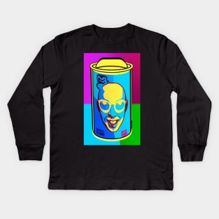 a can with a picture of a man&#39;s face on it, inspired by Andy Warhol, behance contest winner, pop art Kids Long Sleeve T-Shirt